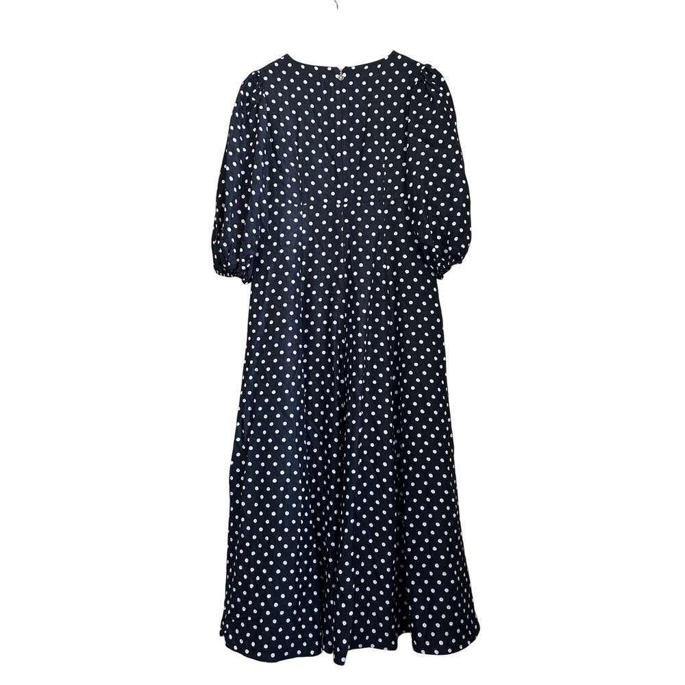 Kate Spade Polka Dot Silk‎ Blend Puff Sleeve Midi Dress Black White Size 8 Twee - Picture 2 of 14